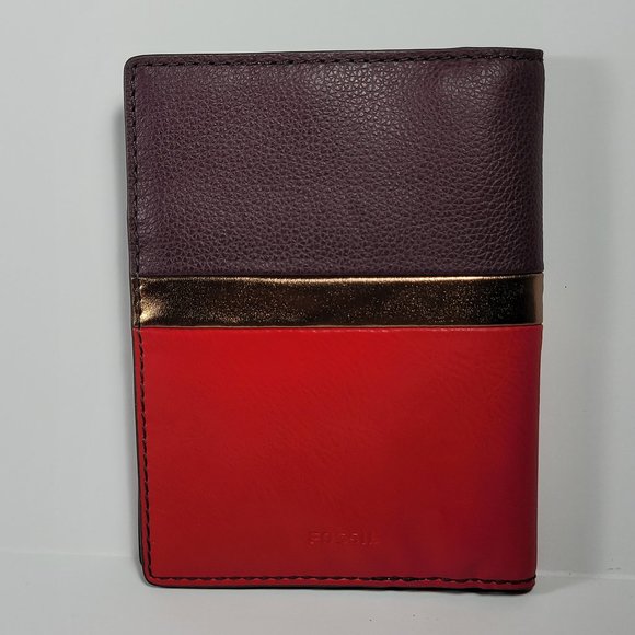 Fossil Sofia Passport Case Red-Brown-Bronze Multi Pocket. - Picture 2 of 3